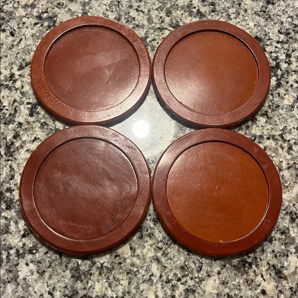 Ralph Lauren Leather Coaster Set of 4 brown Vintage